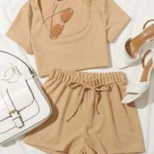 Crop Beige Short Set